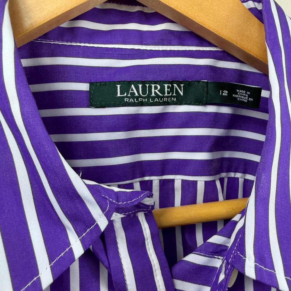 Lauren Ralph Lauren Purple Striped Button Down Shirt 12 Preppy Office Classic - Picture 5 of 8